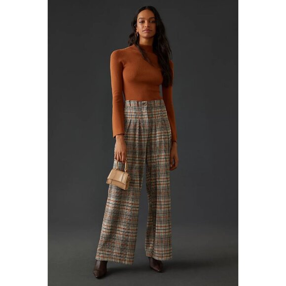Anthropologie Plaid Wide Leg Pants - Black, Brown, Cream - Picture 6 of 12